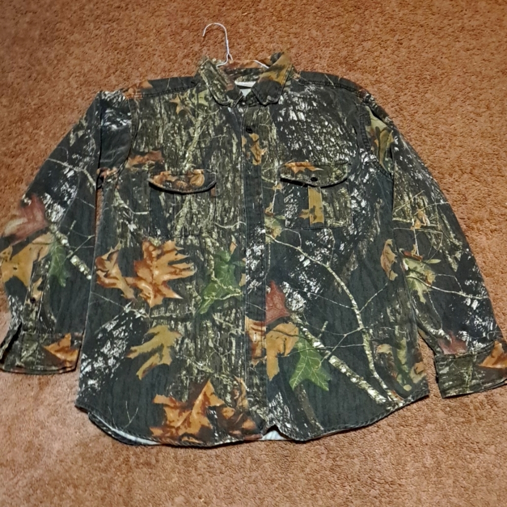 Large camo brushed denim shirt